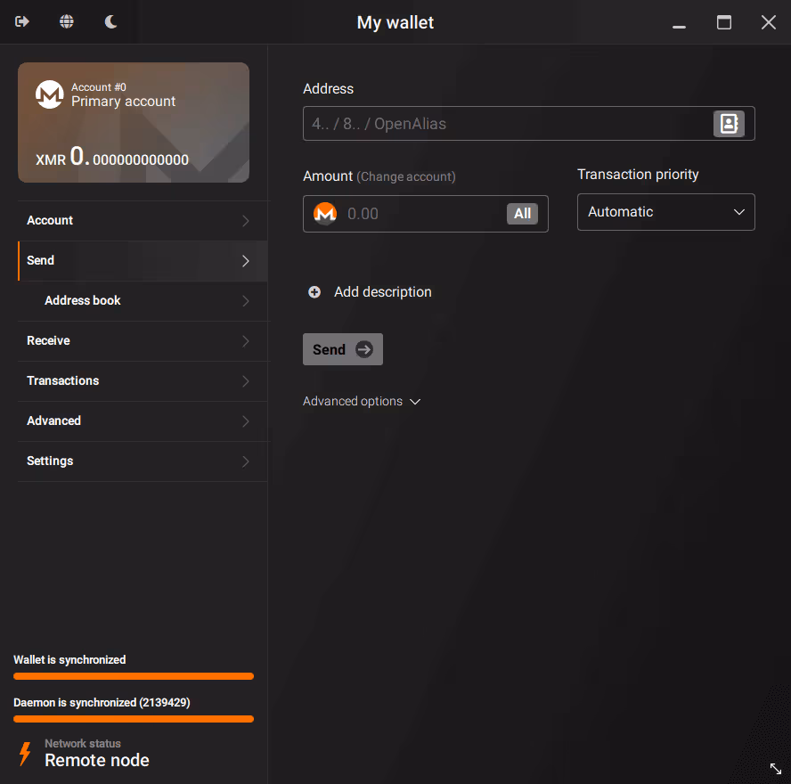 Monero GUI wallet mining